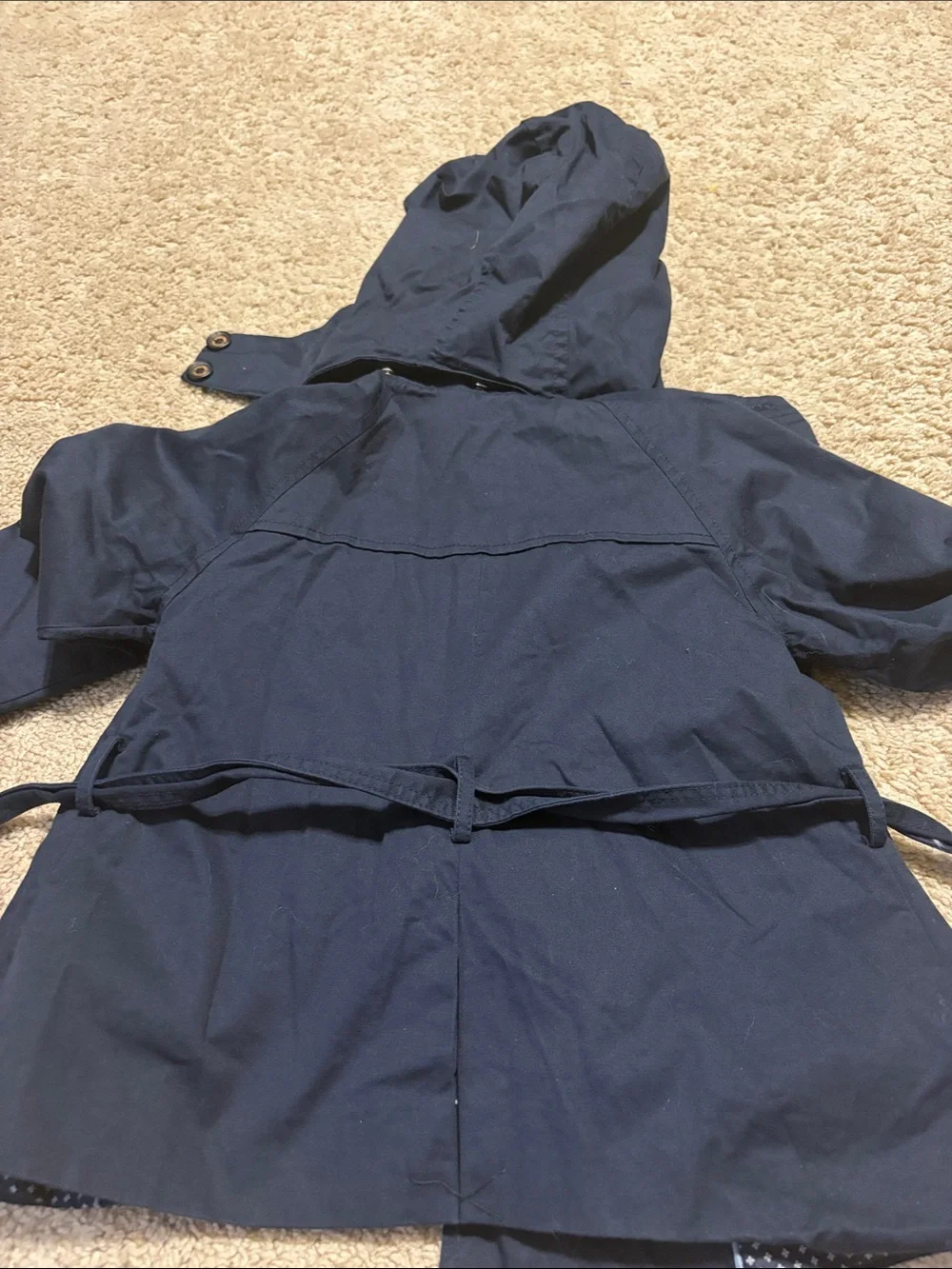 Zara Navy Blue Belted Hooded Coat Girls 4/5